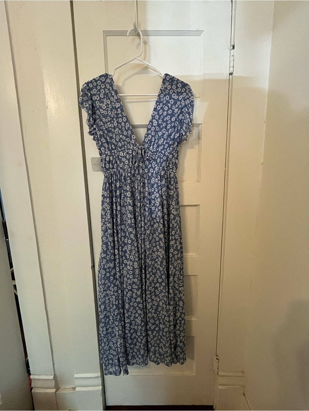Altar’d State Blue Floral Double V-Neck Maxi Dress
